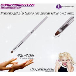 Pennello gel n° 6 bianco con zirconi setole ovali lunghezza 8mm AlleLac