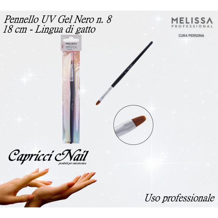 Pennello UV Gel Nero n.8 Lingua di Gatto 18 cm - Melissa