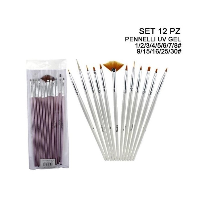 Kit Pennelli UV GEL 12 pezzi 1-9/15/16/25/30 Melissa