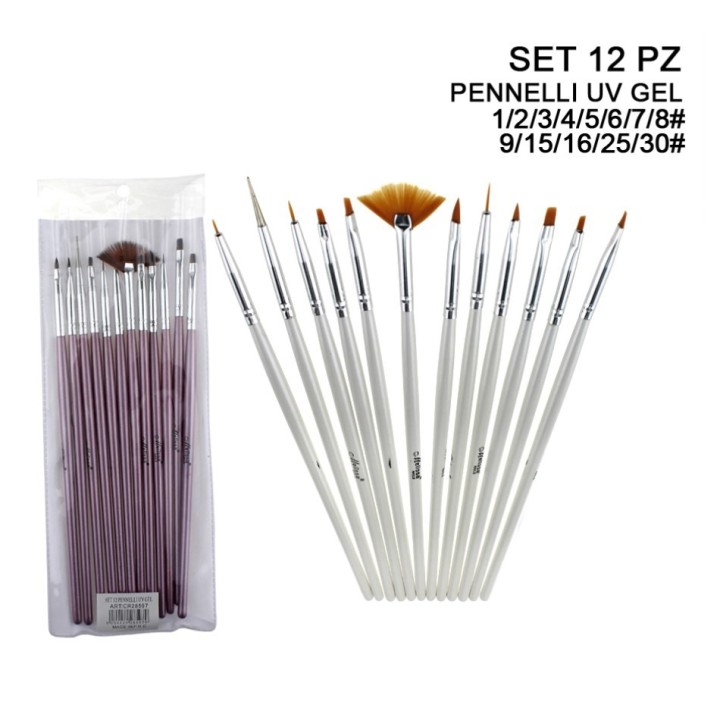 Kit Pennelli UV GEL 12 pezzi 1-9/15/16/25/30 Melissa