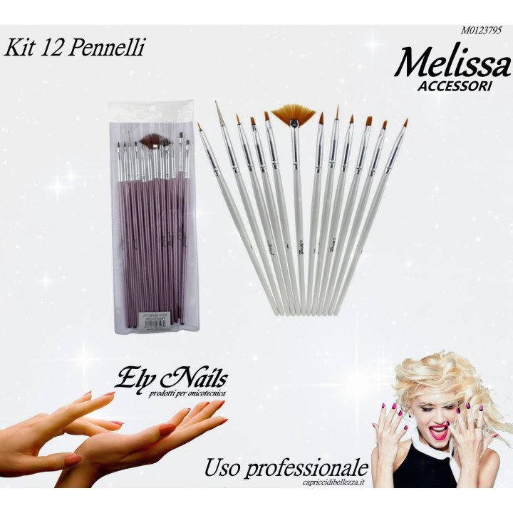 Kit Pennelli UV GEL 12 pezzi 1-9/15/16/25/30 Melissa